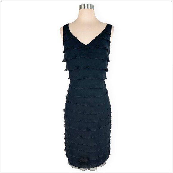 Chetta B Black Silk Tiered Layered Sleeveless Sheath Party Evening Dress NWT 14 - Picture 1 of 4